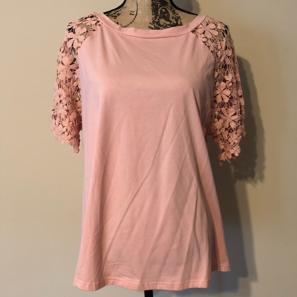 BRAND NEW baby pink top with lace shoulder detail